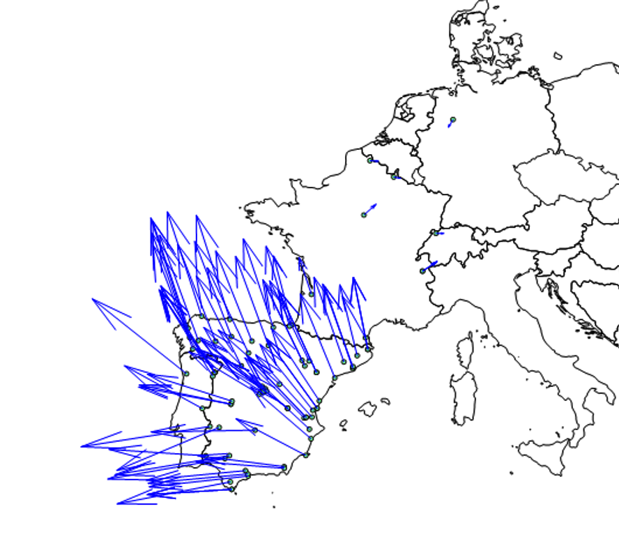 Figure 6 – mode shapes of first oscillation (source : WAMS measurements of Red Eléctrica; REN  and other Continental Europe TSOs)