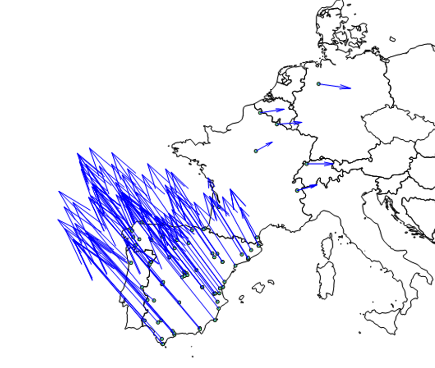 Figure 8 – mode shapes of the second oscillation (source : WAMS measurements of Red Eléctrica, REN and other Continental Europe TSOs) 